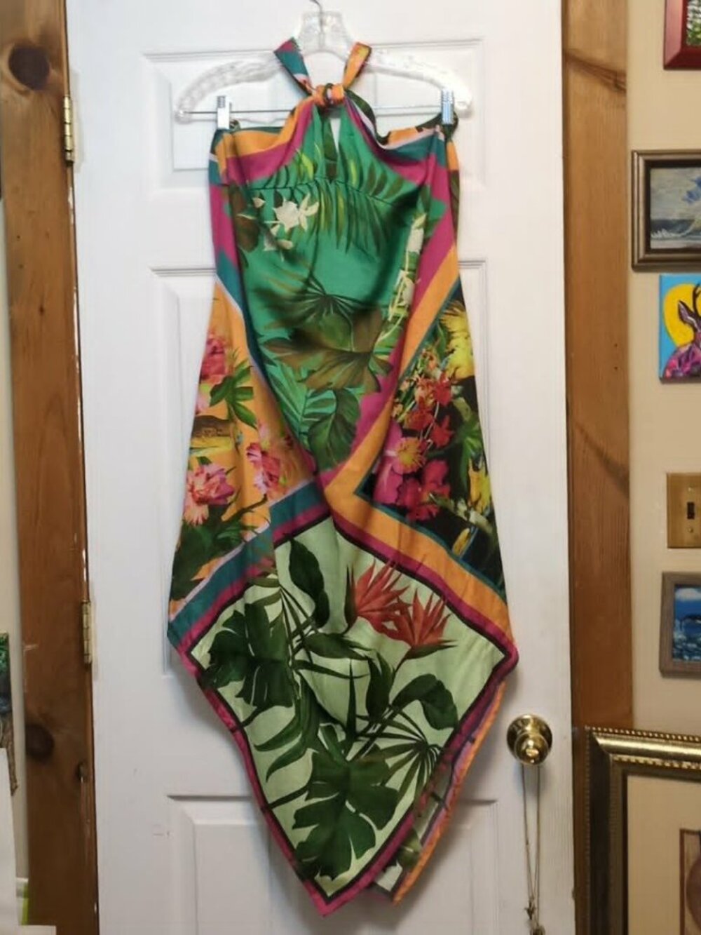 Inc Intl Concepts Tropical Print Halter Dress Sz L Resort Vacation Cruise Beach